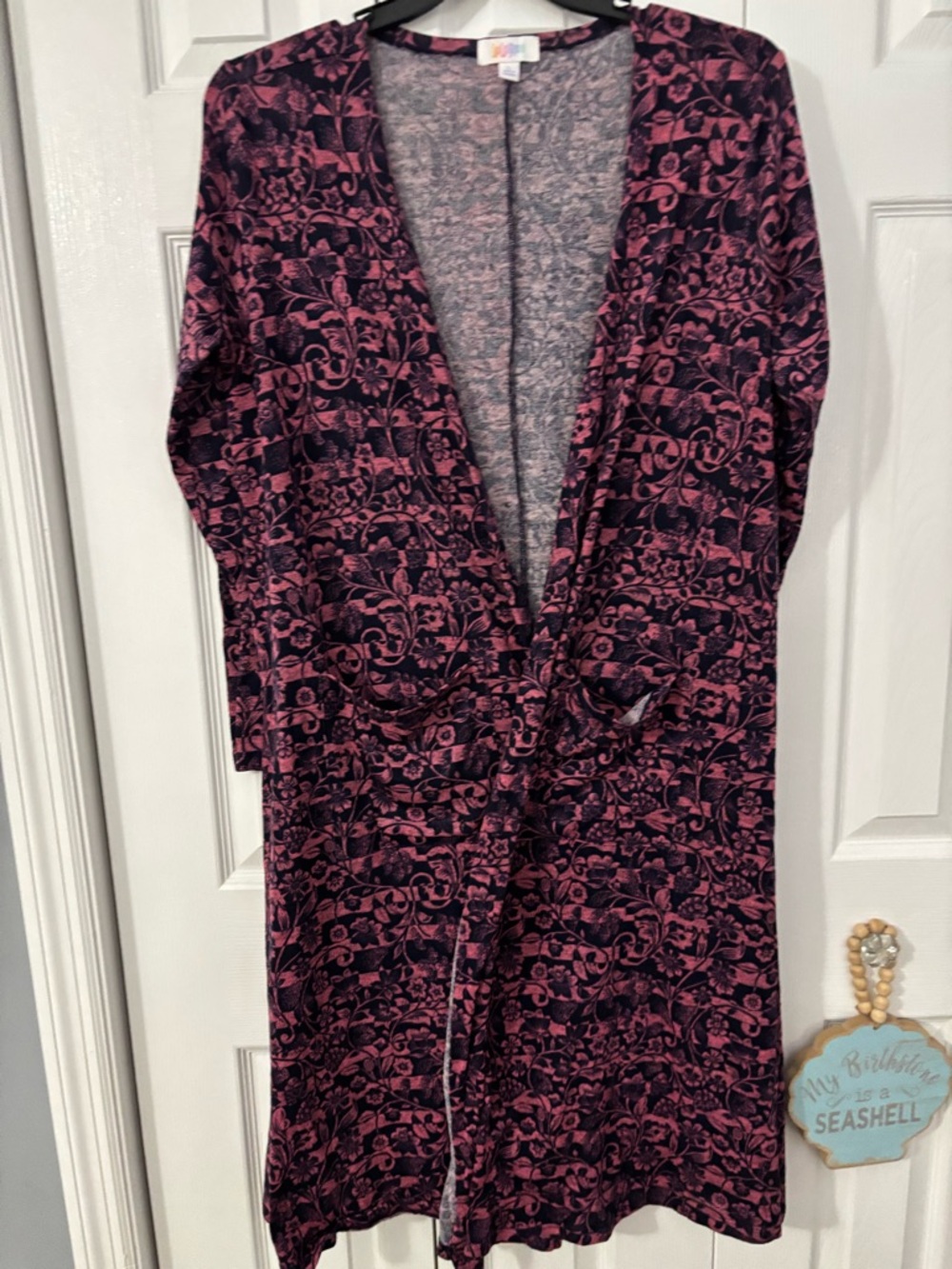 LulaRoe Pink + Black Floral Open Cardigan